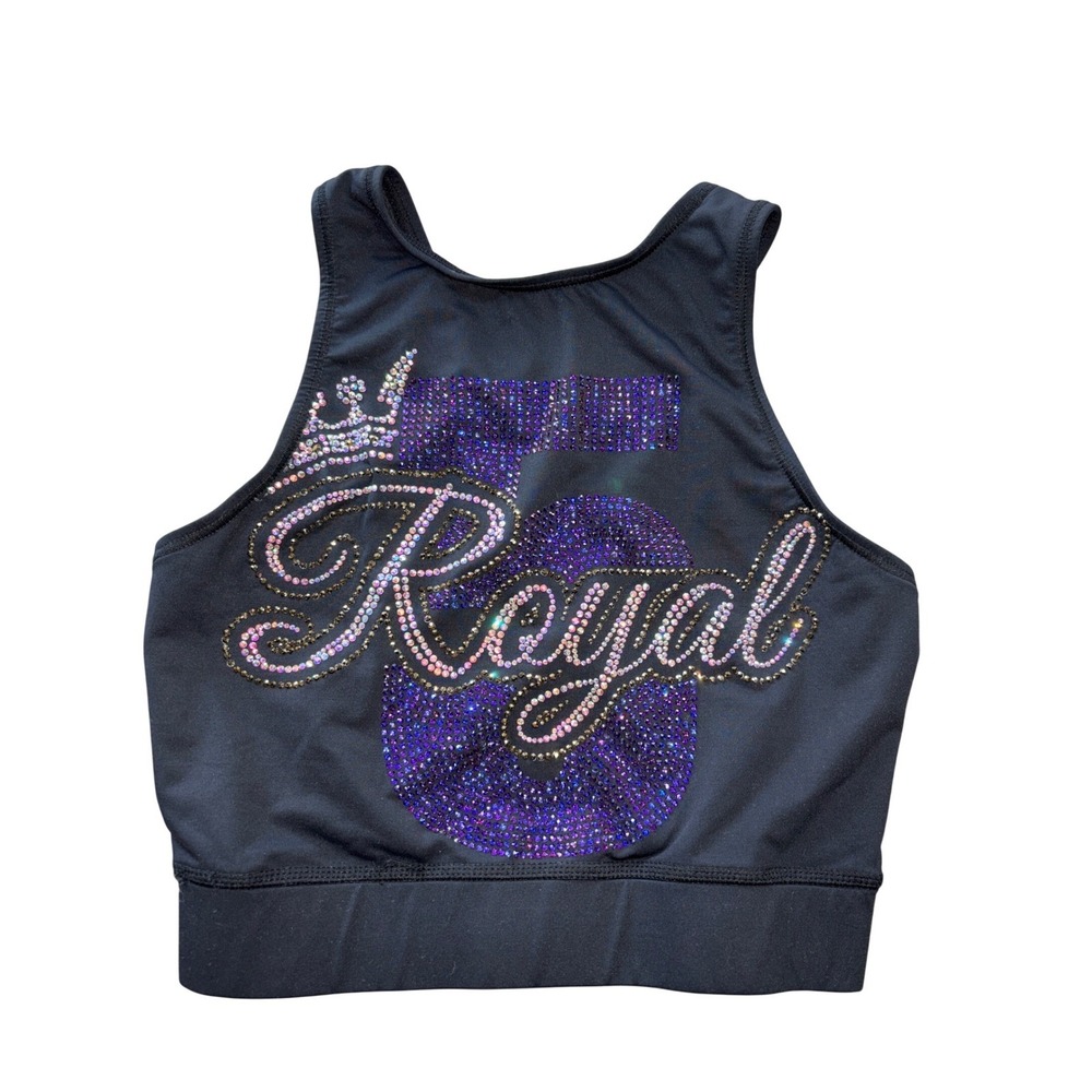 FlexTek Adult Small Smooth Royal 5 Rhinestone Dance Crop Top Strappy Back Cheer
